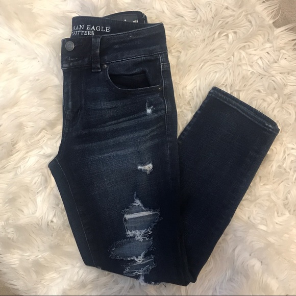 American Eagle Artist Crop Ripped Jeans Dark Wash - Picture 6 of 8